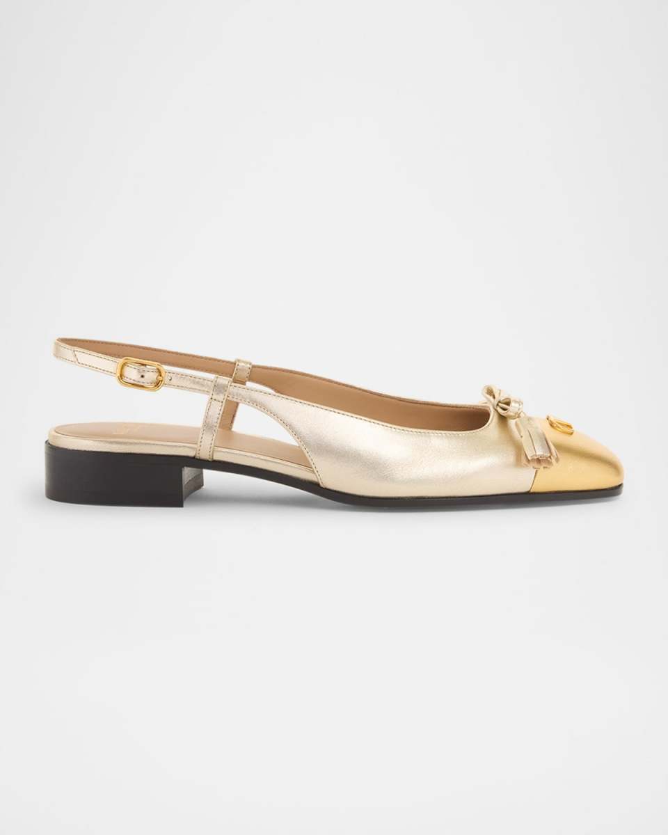 Valet Du Roi VLogo Metallic Leather Slingback Ballerina Flats